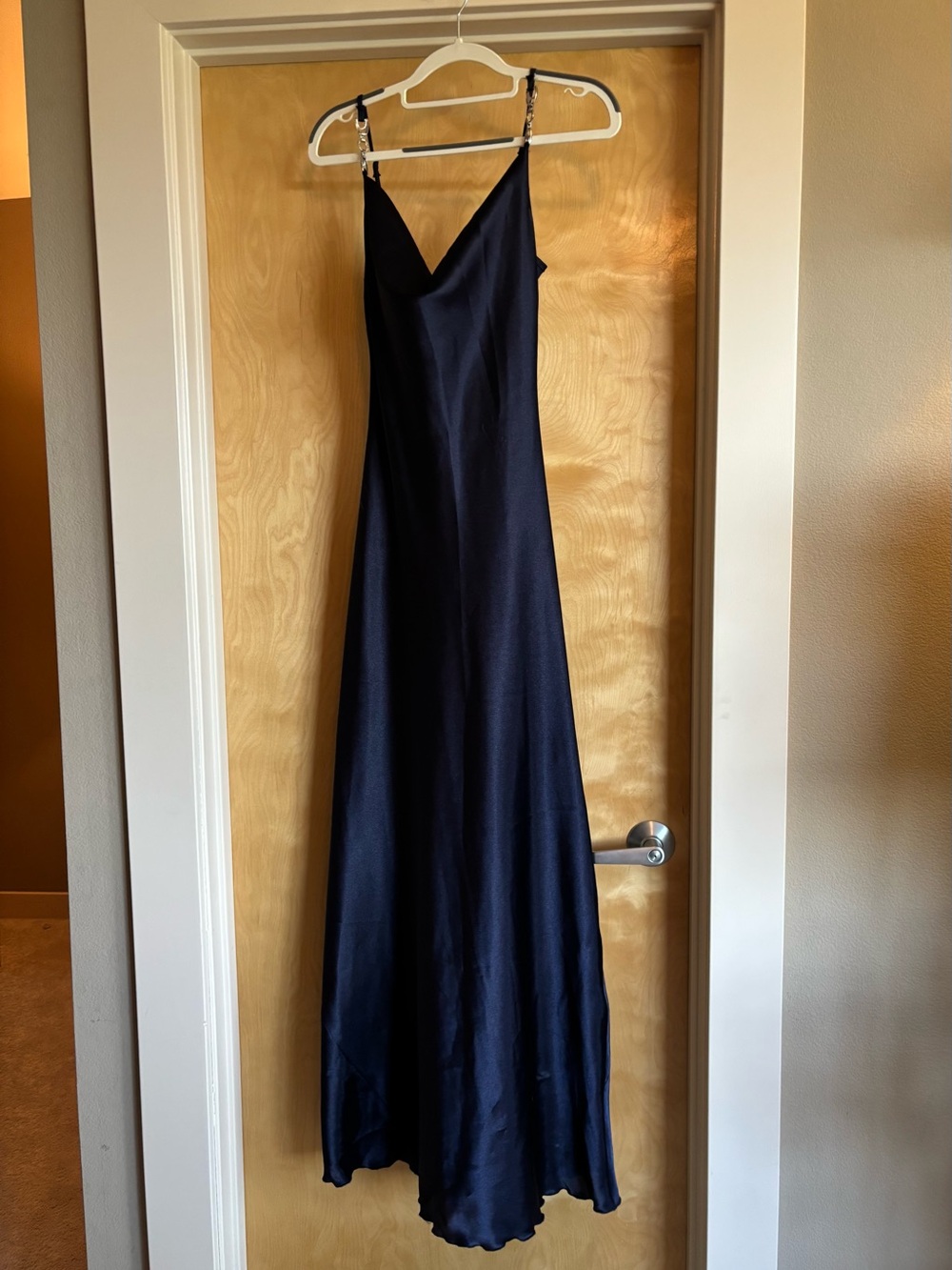Vintage Y2K Jump Apparel Navy Satin Bias Slip Gown Rhinestone Straps Sz 1/2